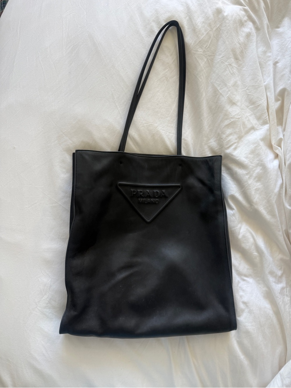 Prada Black Leather Triangle-Logo Tote